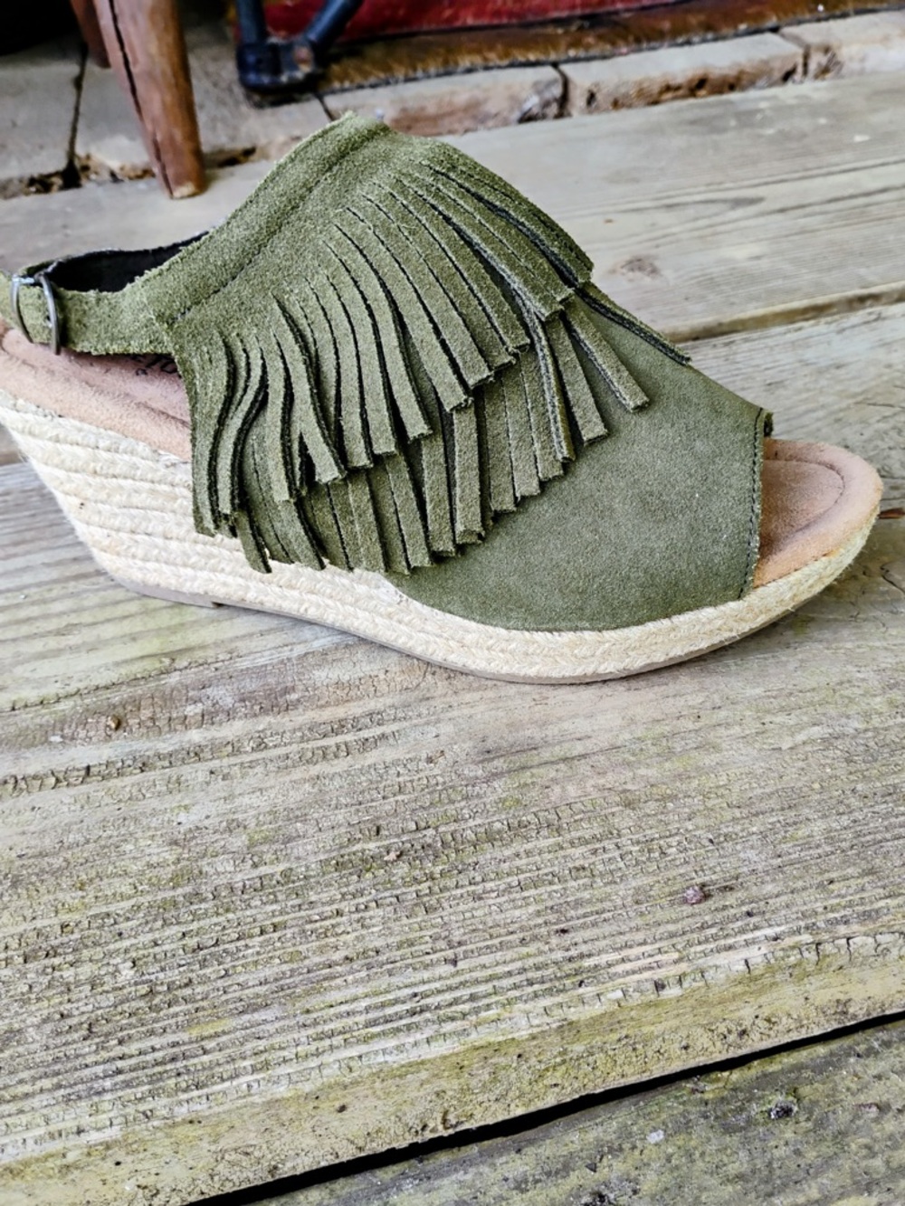 Minnetonka Green Suede Wedge Heels Size 10M